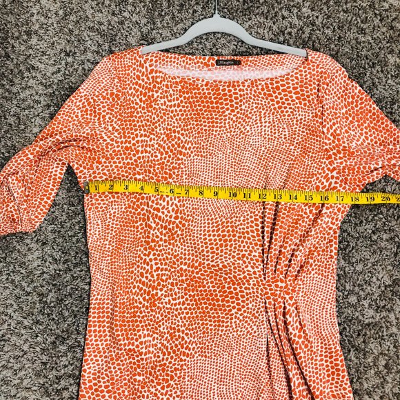 J. McLaughlin Animal Print Orange 3/4 Sleeve Ruched Waist Women Catalina Top - Picture 7 of 9